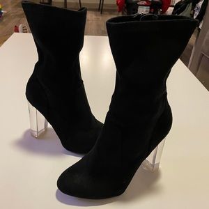 Wild Diva Black Booties with Clear Heel